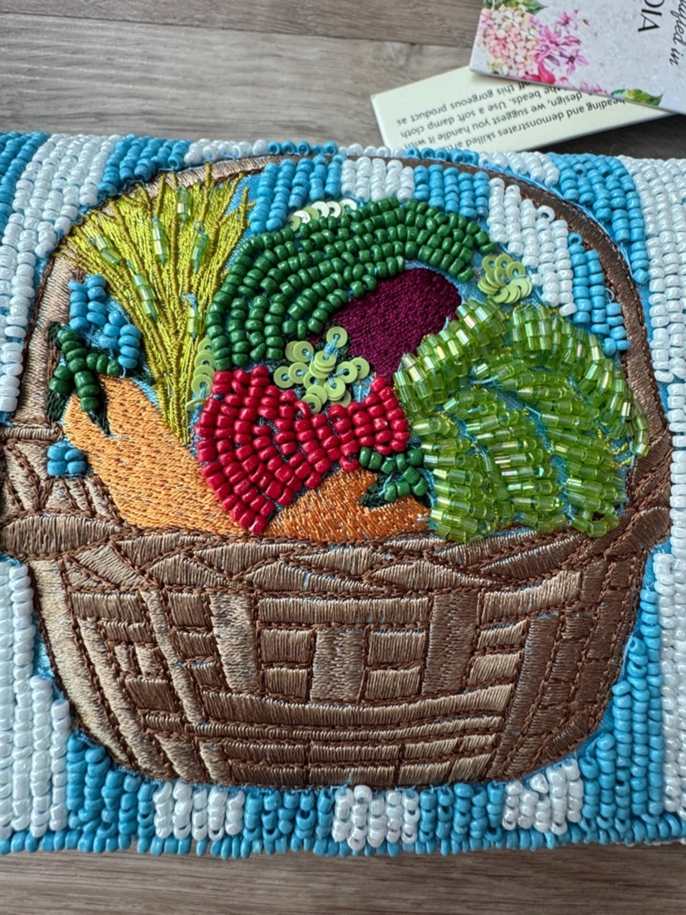 Handcrafted in India Blue Striped Vegetable Beaded Bag Viral TikTok NWT - Picture 2 of 16